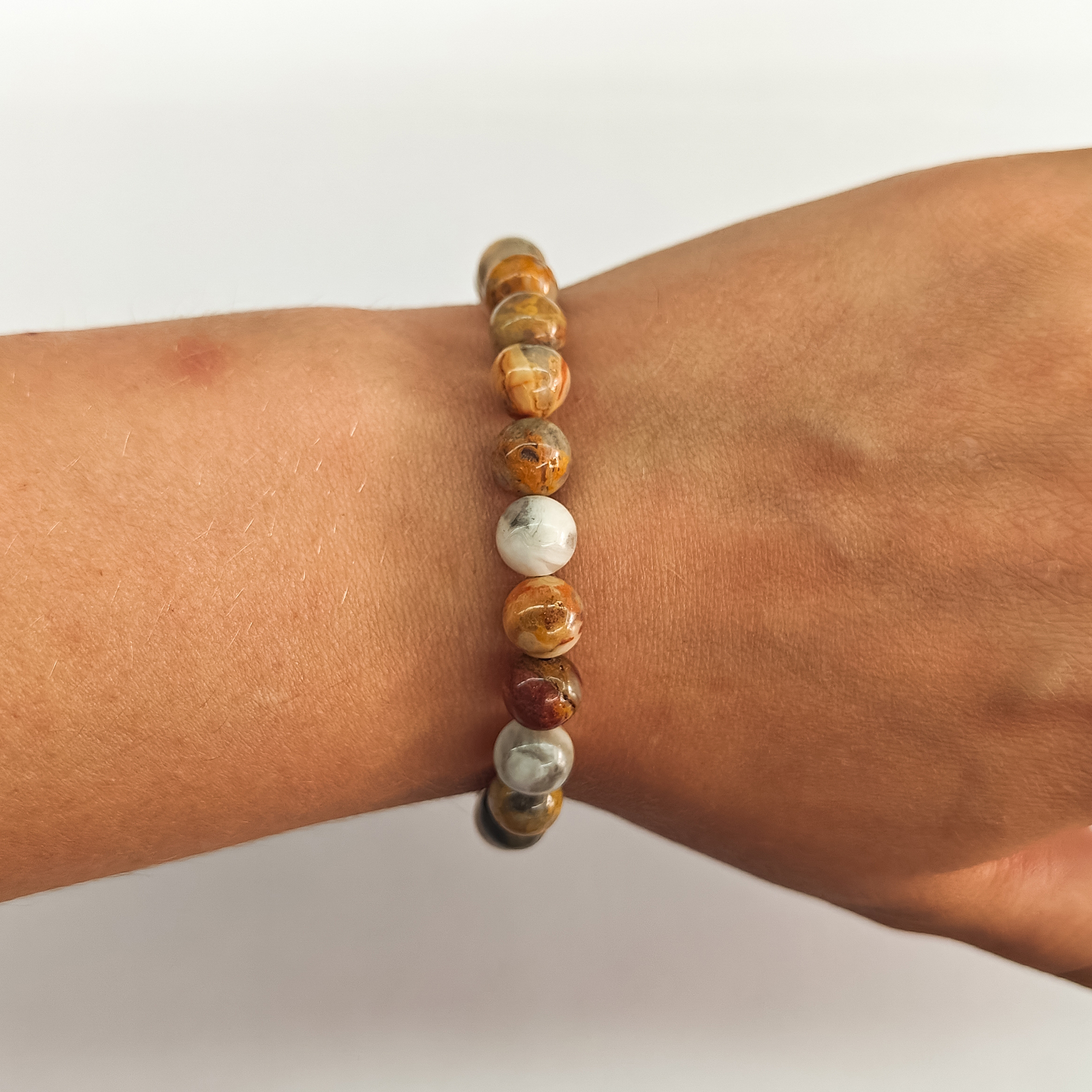 Crazy Lace Agate 8mm Bead Stretchy Bracelet