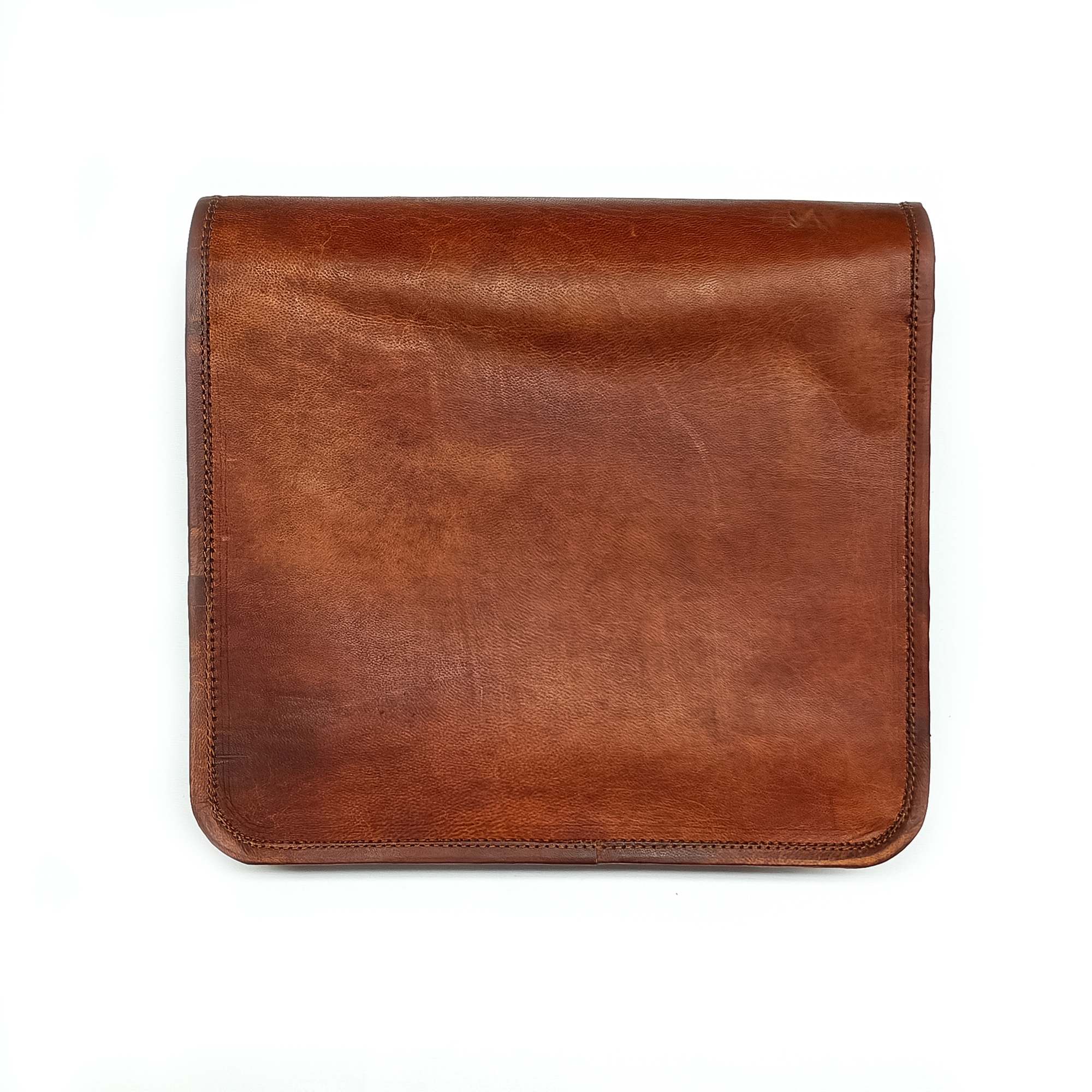 Camel Leather Bag With Front Flap Medium Back