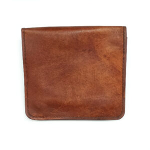 Camel Leather Bag With Front Flap Medium Front