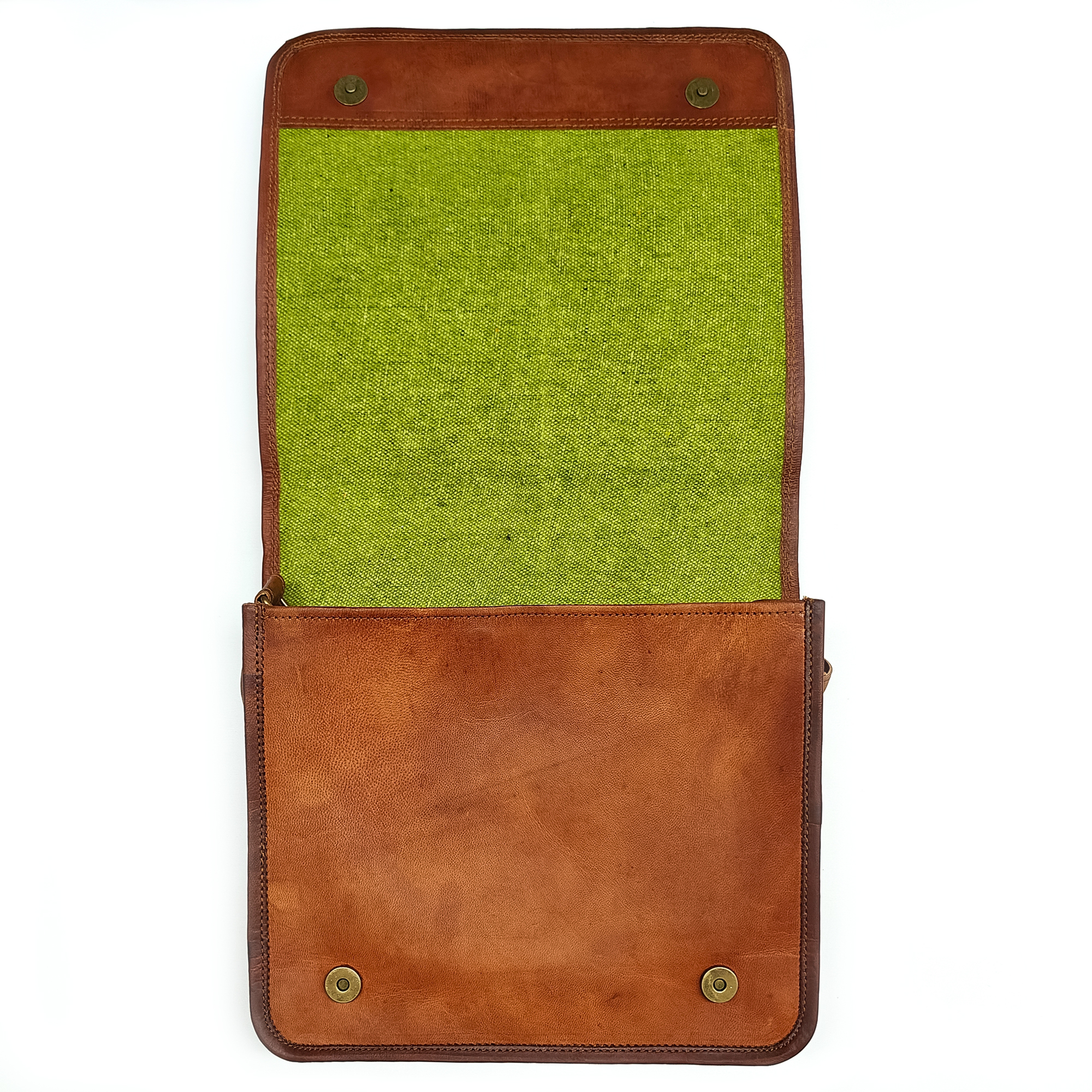 Camel Leather Bag With Front Flap Medium Inside Look