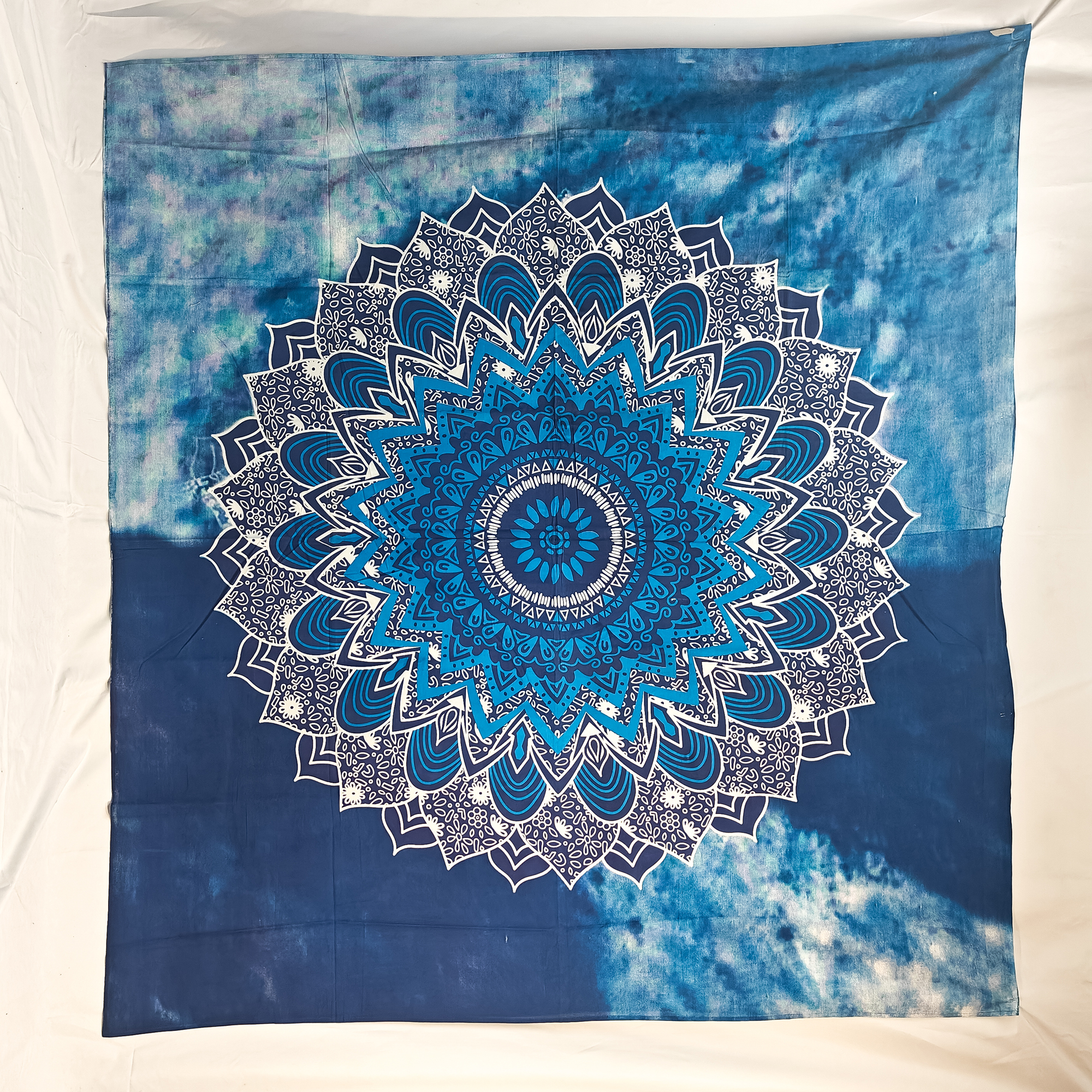 Flower Mandala Double Tapestry Blue Teal