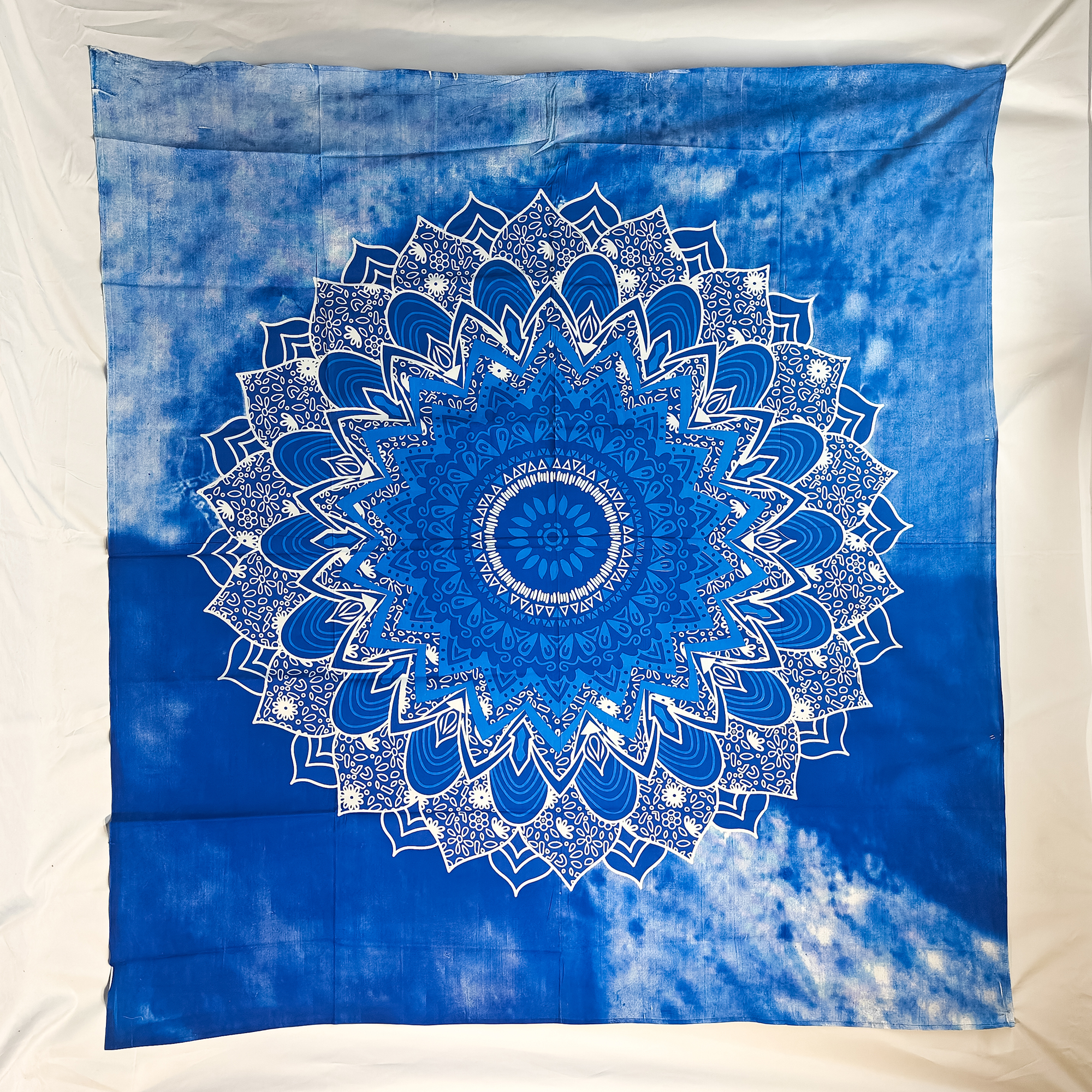 Flower Mandala Double Tapestry Blue