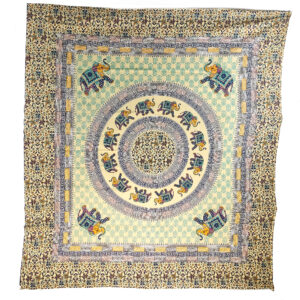 Follow the Leader Elephant Mandala Tapestry Wall Hanging Double Blue/Yellow