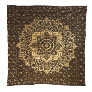 Golden Lotus Flower Floral Decor Tapestry Wall Hanging Double Brown