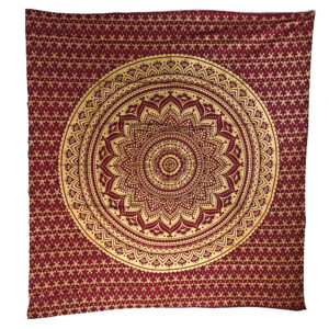 Golden Lotus Flower Floral Decor Tapestry Wall Hanging Double Red