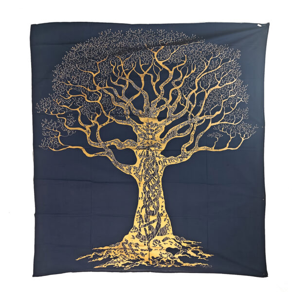 Gold Tree Of Life Double Tapestry Blue