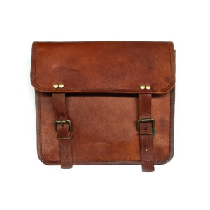 Camel Leather Bag with Buckles Small Front