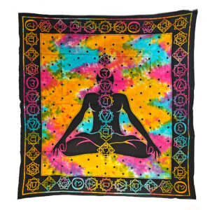 Tie Dye Lotus Pose with Chakras Tapestry Wall Hanging Double