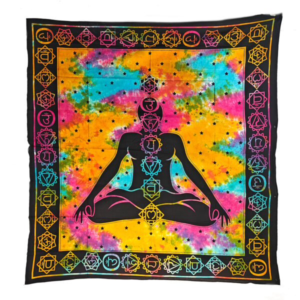 Lotus Pose With Chakras Double Tapestry Tie Dye