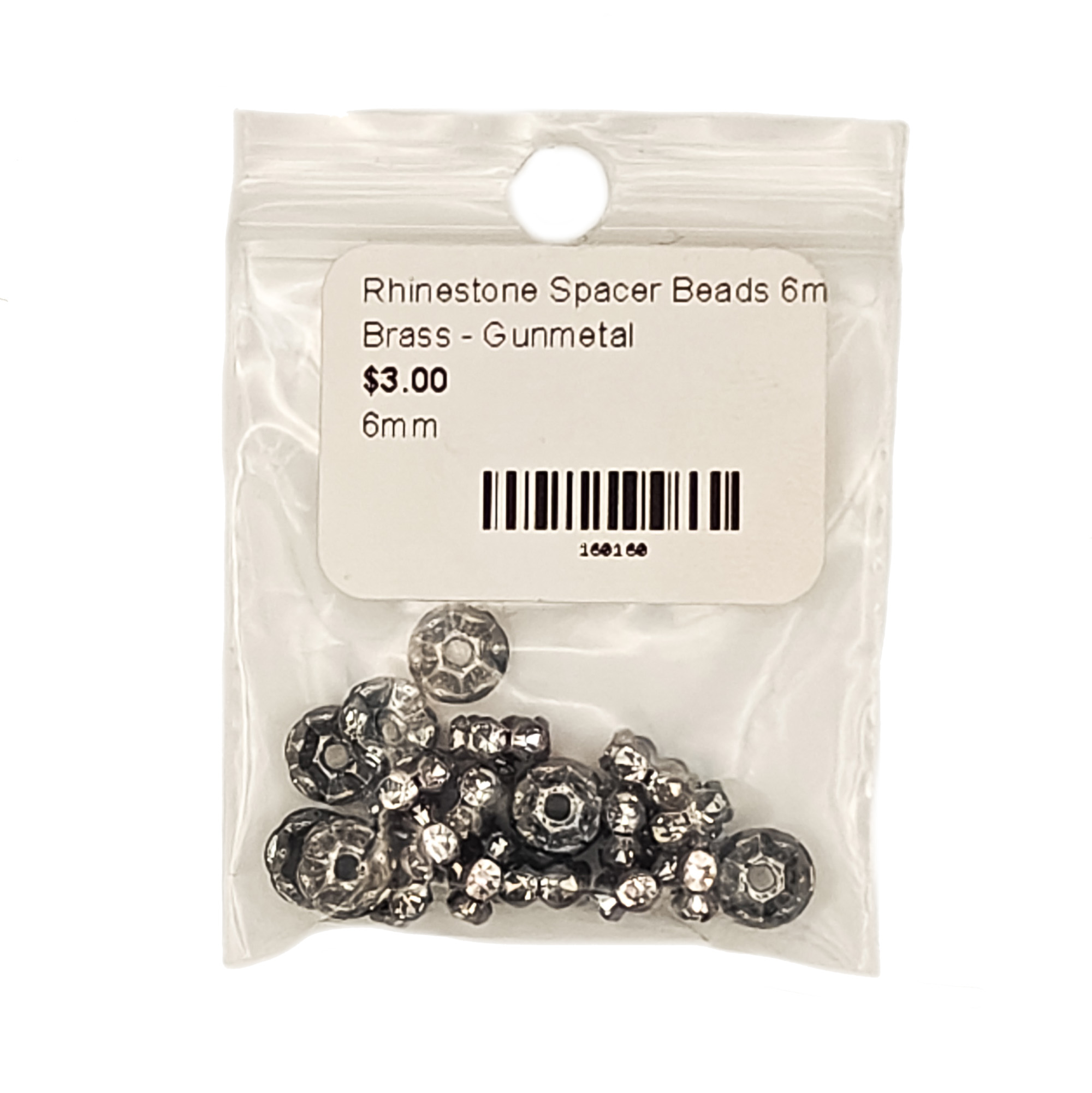 Rhinestone Spacer Beads 6mm Brass 20Pcs – Gunmetal 160160 2