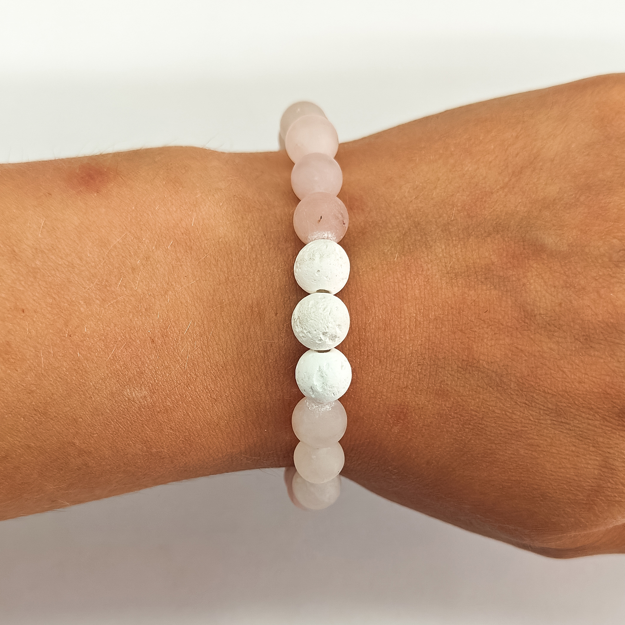 Rose Quartz White Lava Stone 8mm Bead Stretchy Bracelet