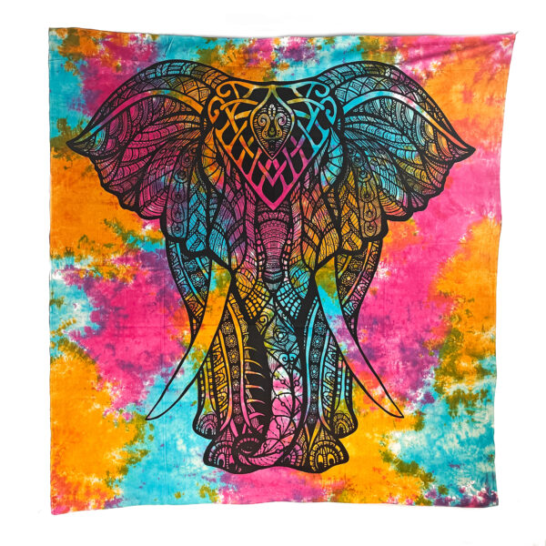 Stylized Elephant Double Tapestry Tie Dye