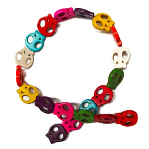 Synth Turquoise Multicolor Skull Flat Beads