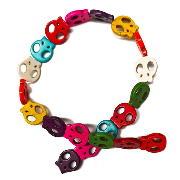 Synth Turquoise Multicolor Skull Flat Beads