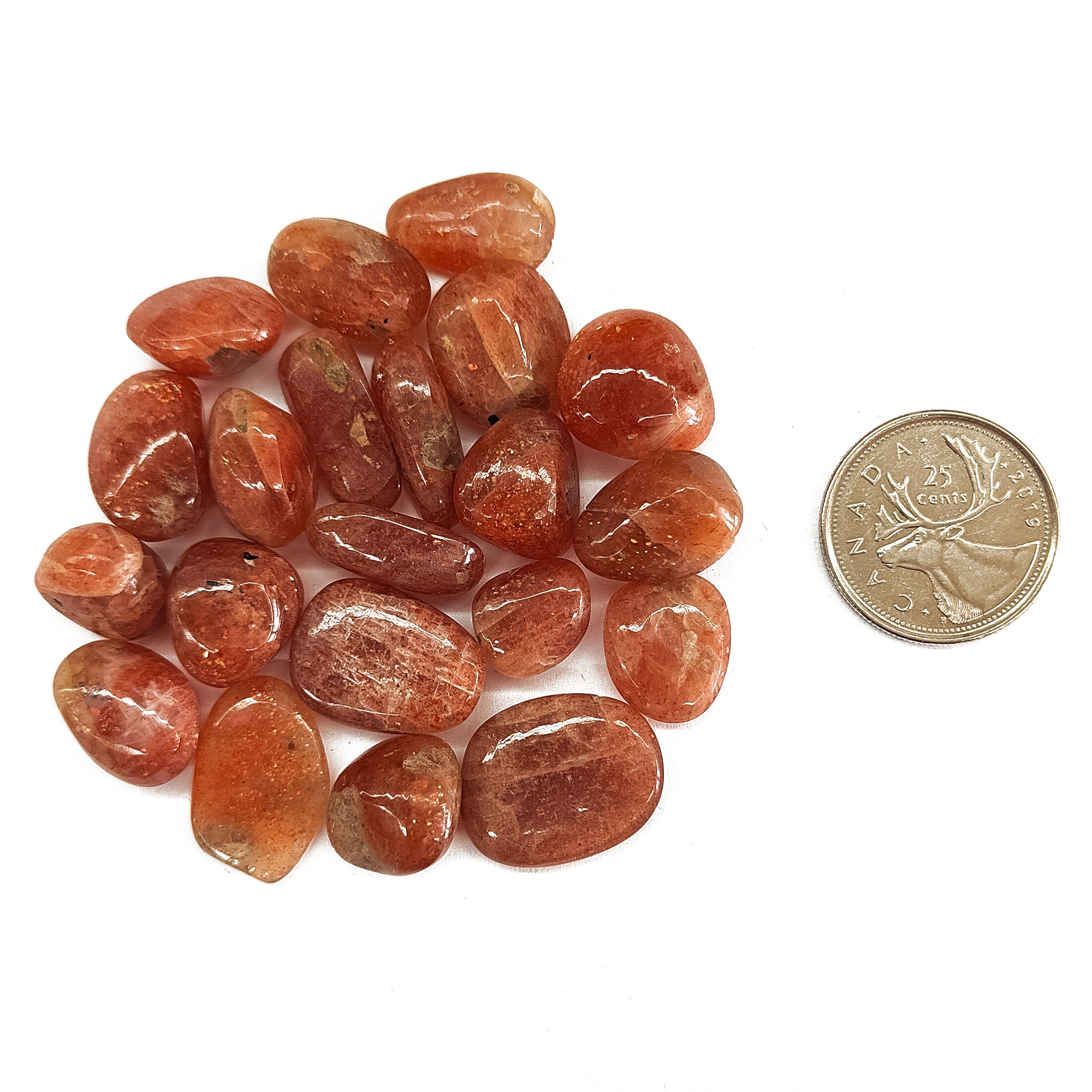 Tumbled Sunstone Small A Grade Size Compare