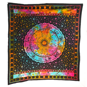 Tie Dye Zodiac Wheel Of Life Tapestry Wall Hanging Double