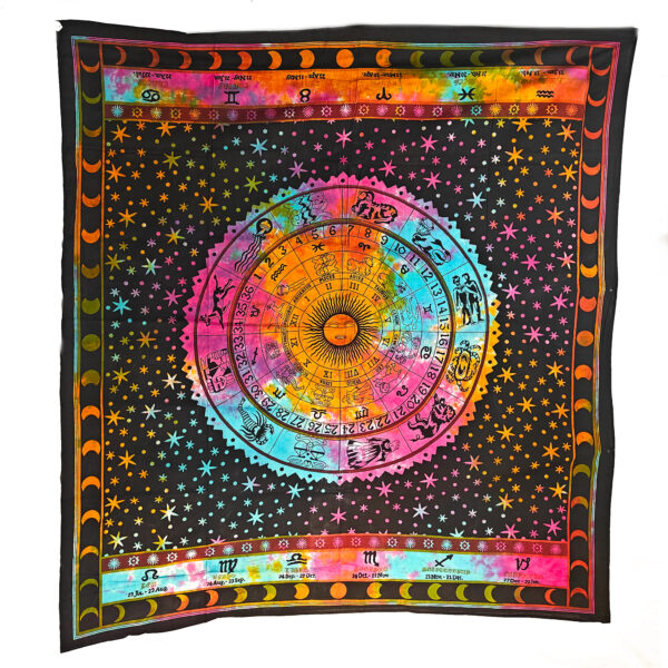 Zodiac Wheel Of Life Double Tapestry Tie Dye