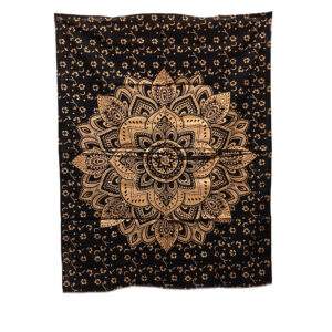 Gold Mandala Tapestry Poster Black
