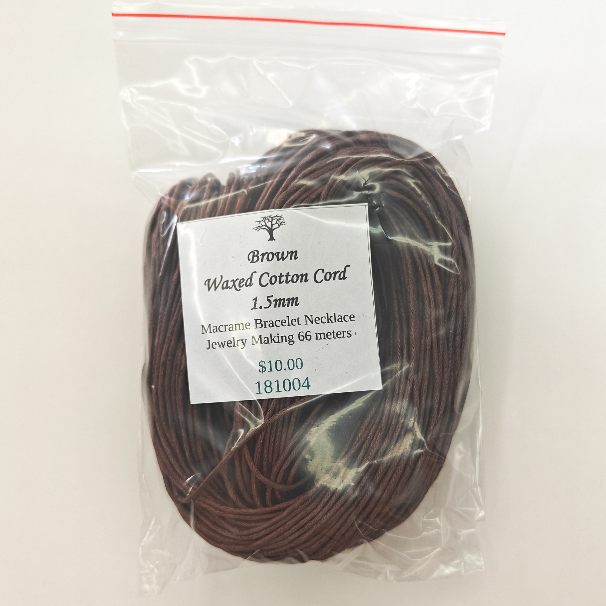 Cotton Cord 1.5mm Brown Tag Included