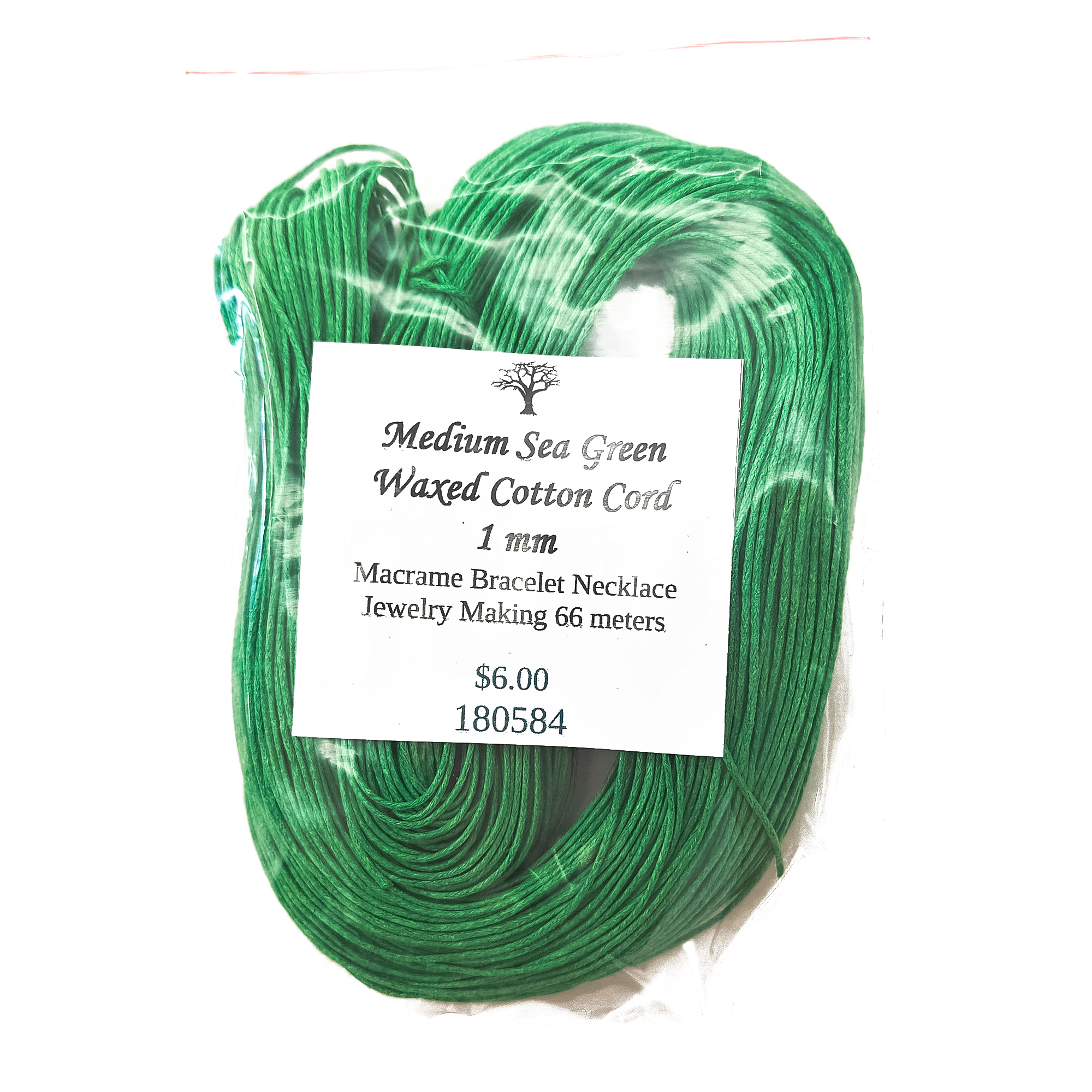 Cotton Cord 1mm Sea Green Tag Included