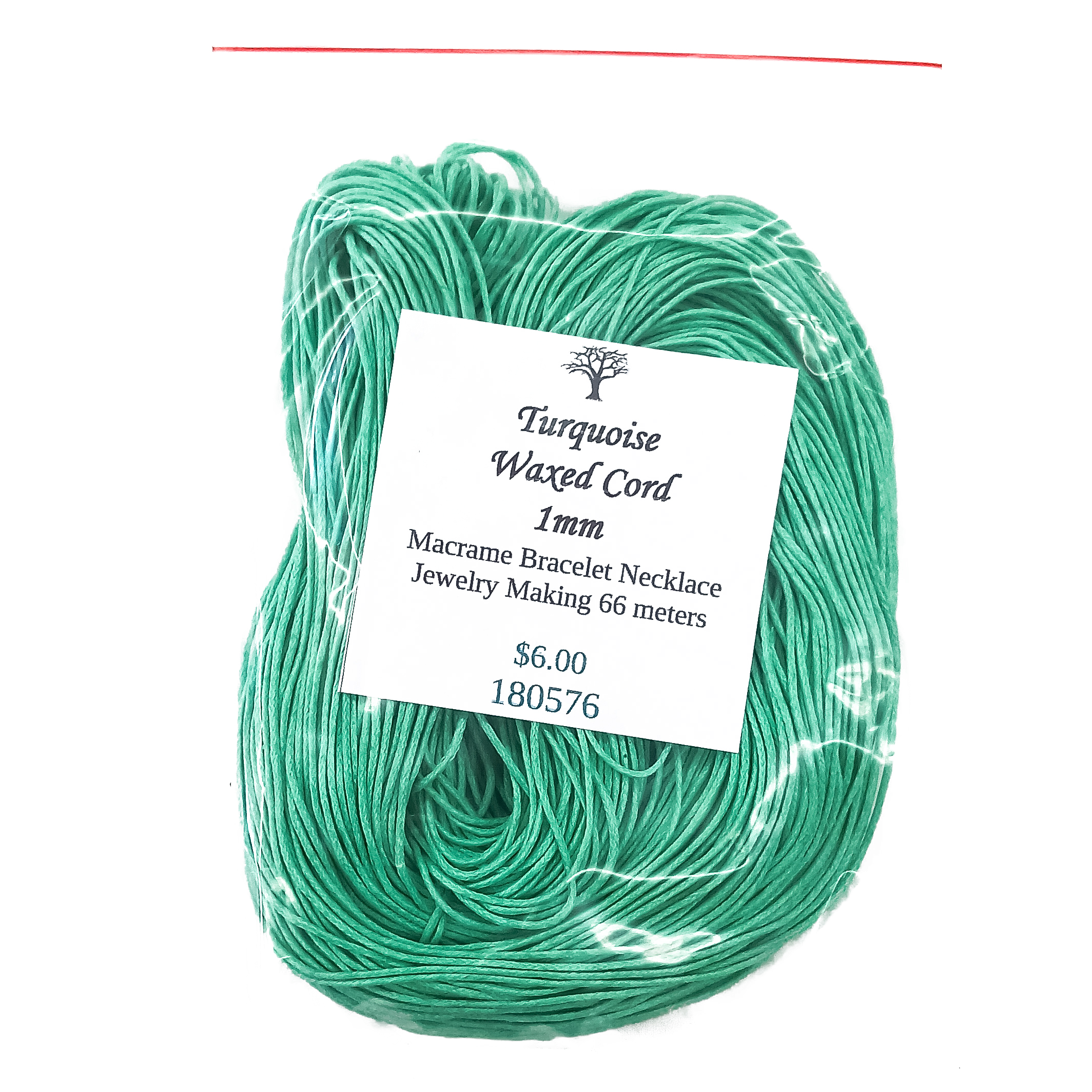 Cotton Cord 1mm Turquoise Tag Included