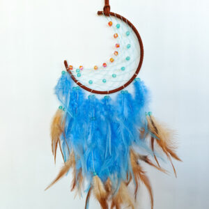 moon dreamcatcher with blue feathers