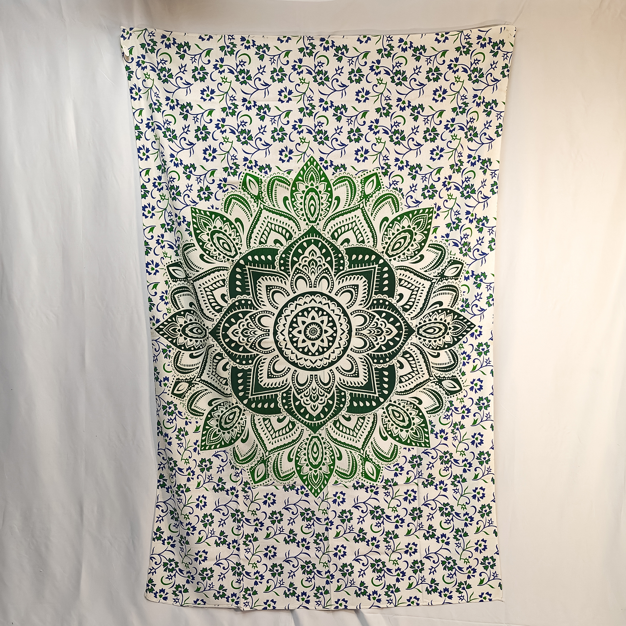 Mandala With Flowers Blue Green Single