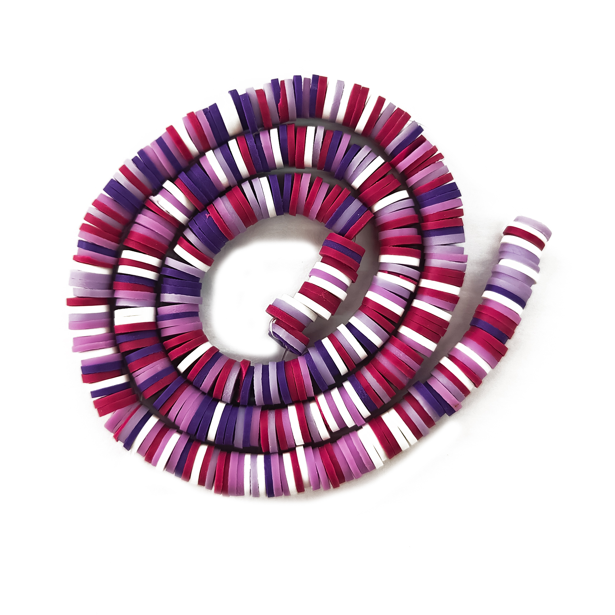 Polymer Heishi Bead Strand 6mm flat lay pink purple