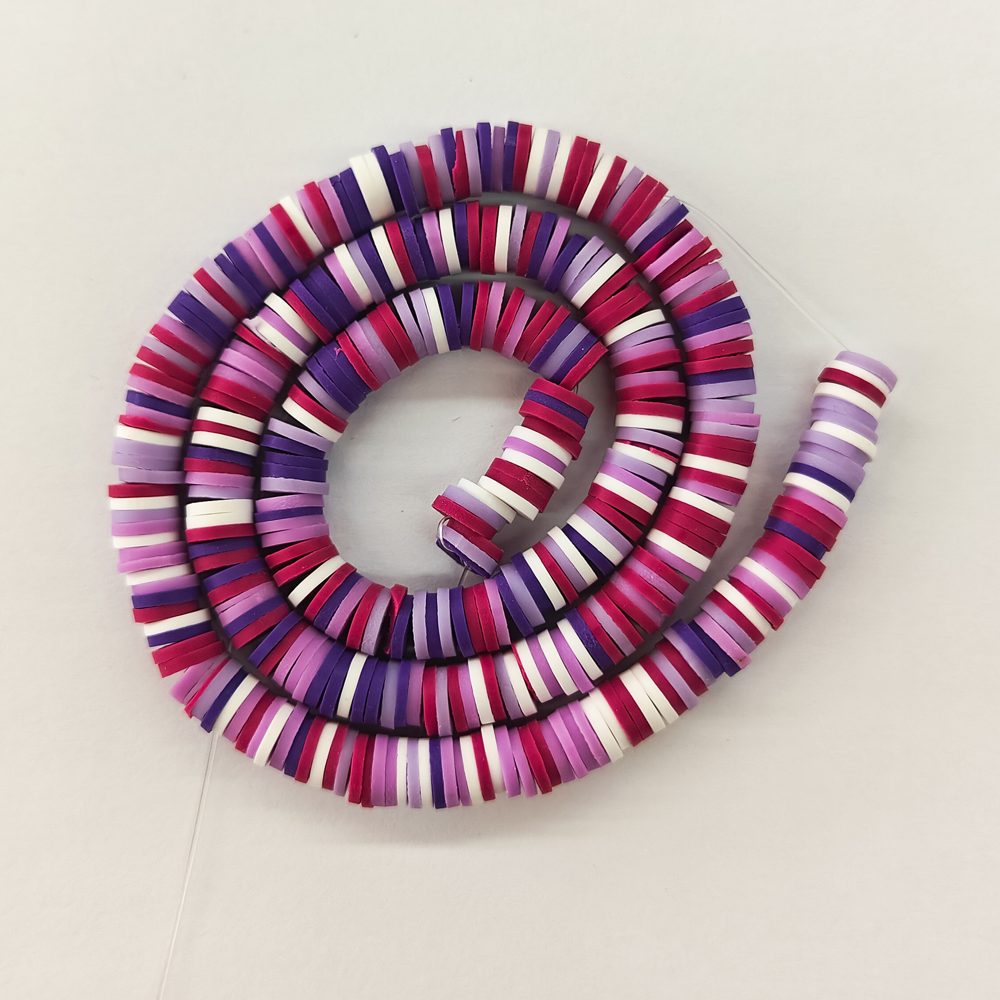 Polymer Heishi Bead Strand 6mm flat lay pink purple