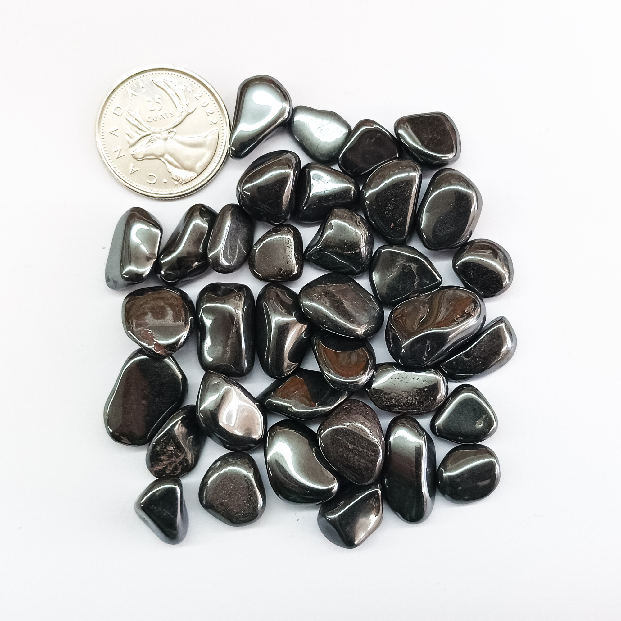 Tumbled Hematite Size Compare