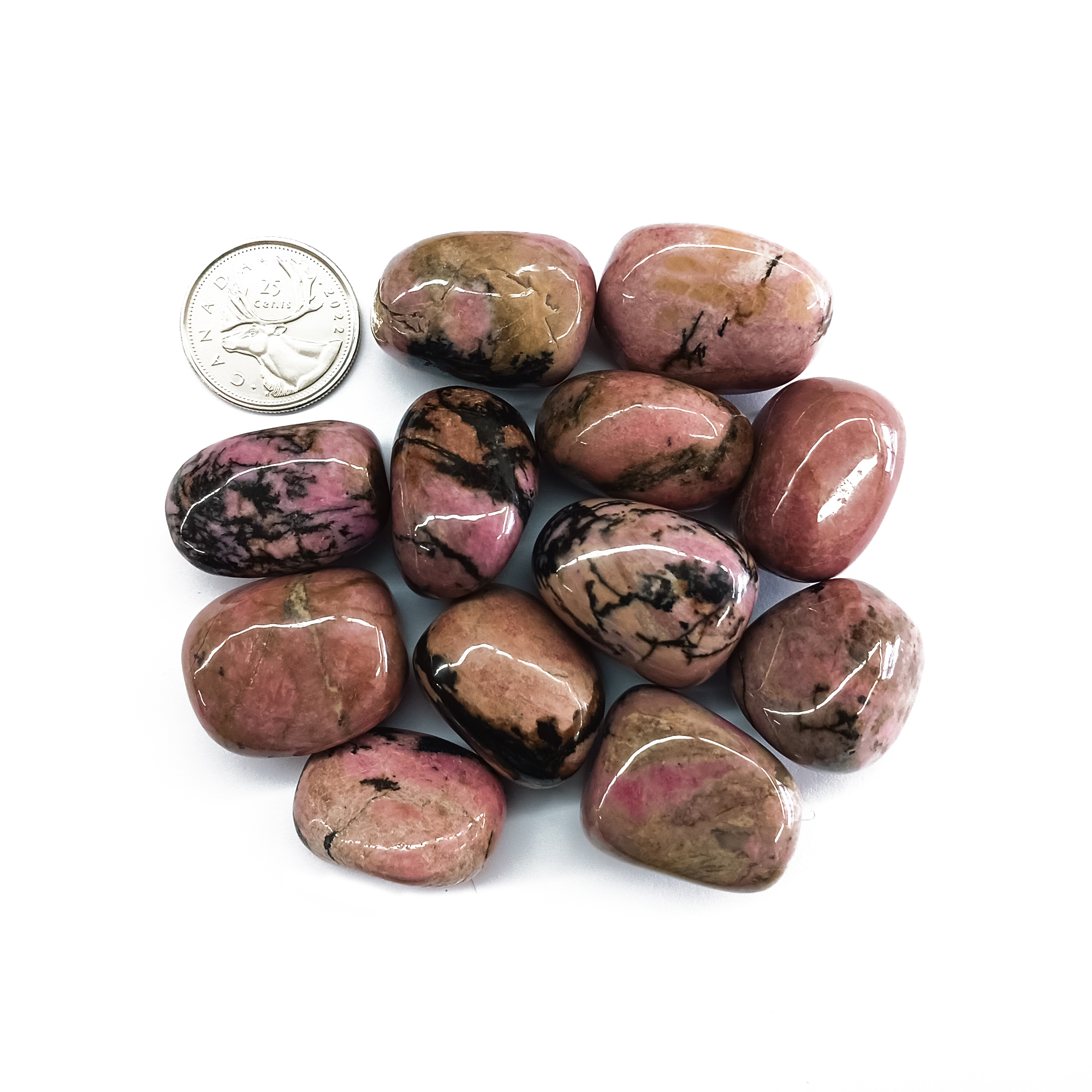 Tumbled Rhodonite Size Compare