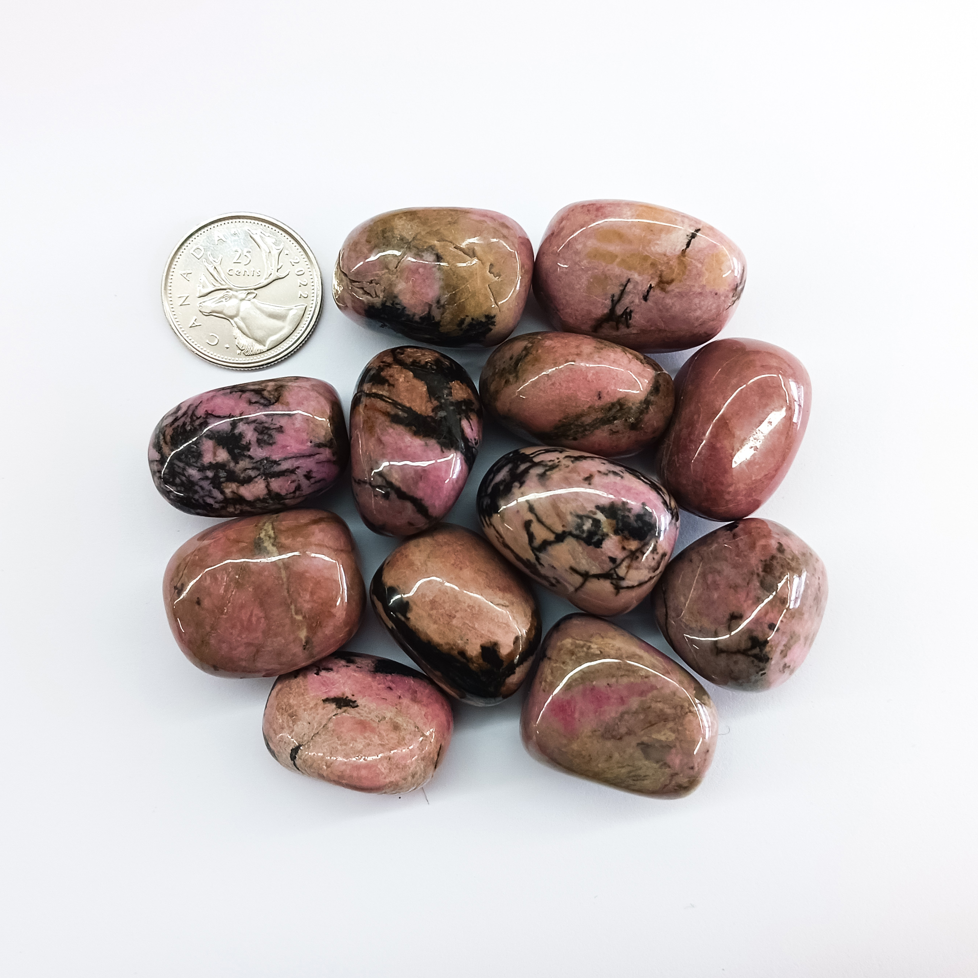 Tumbled Rhodonite Size Compare