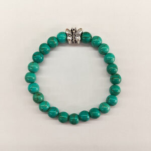 Synthetic Turquoise 8mm Bead Stretchy Bracelet with Butterfly Bead