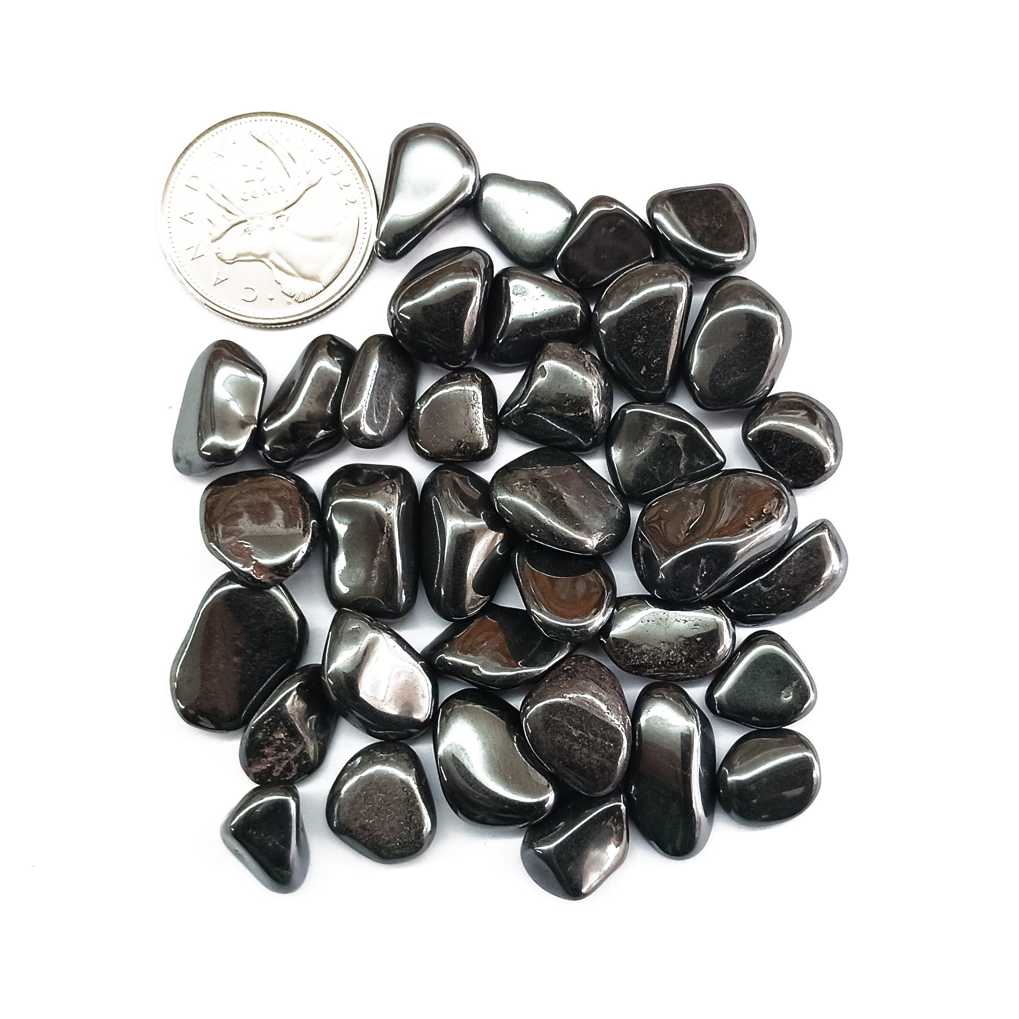 Tumbled Hematite Size Compare