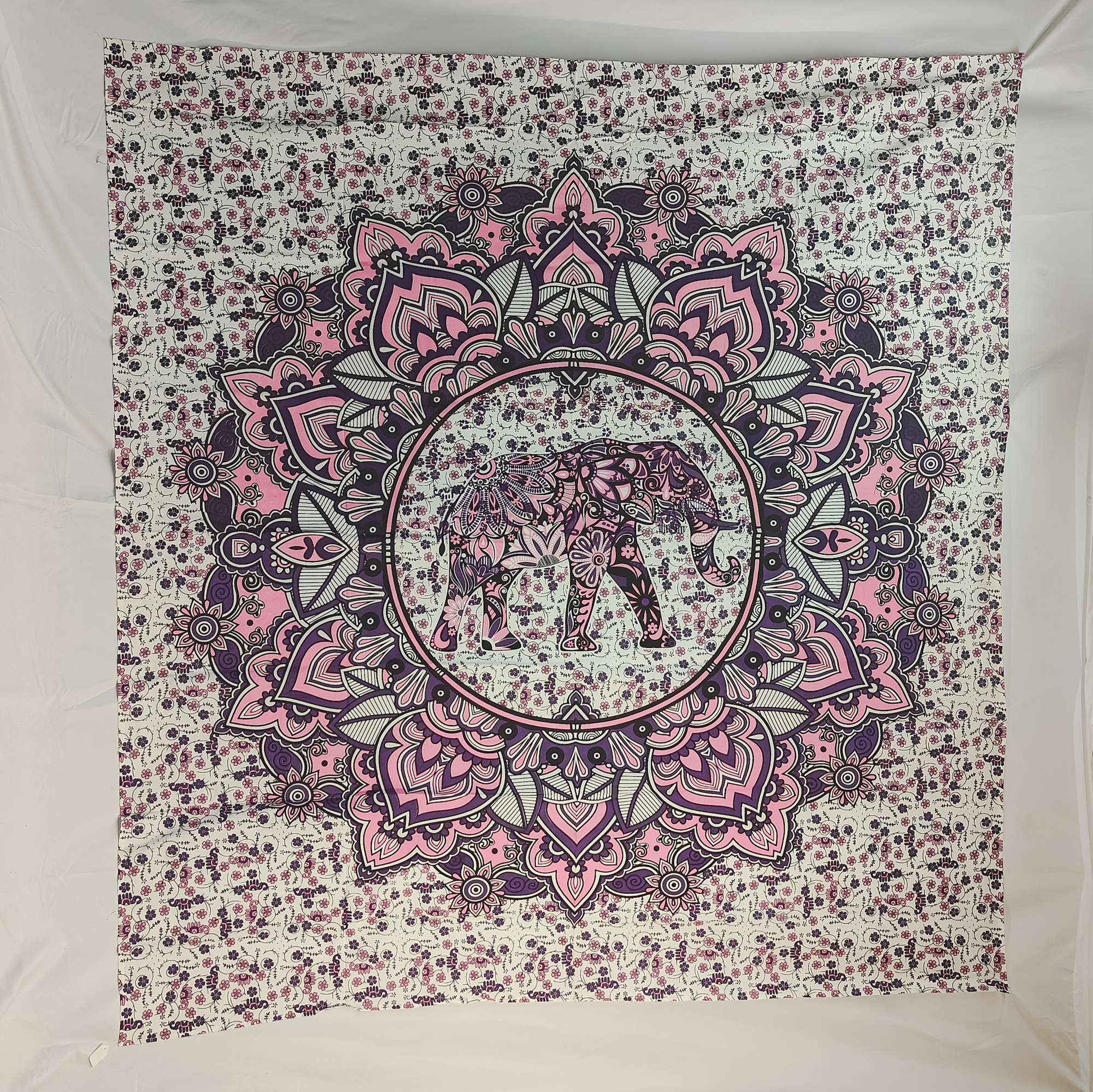 Bold Elephant Mandala Double Tapestry Pink