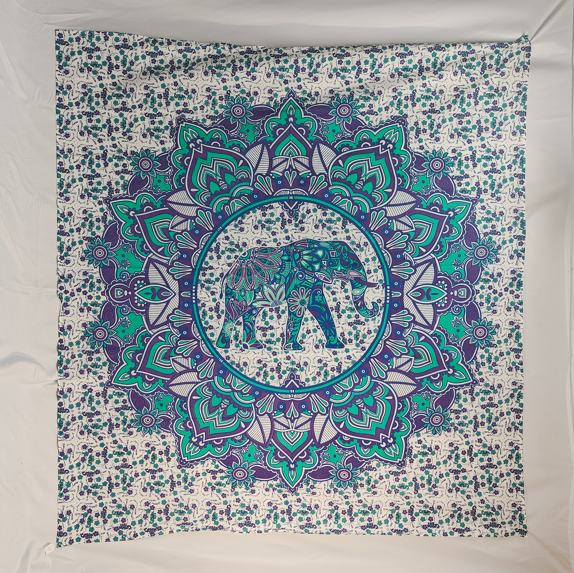 Bold Elephant Mandala Double Tapestry Teal