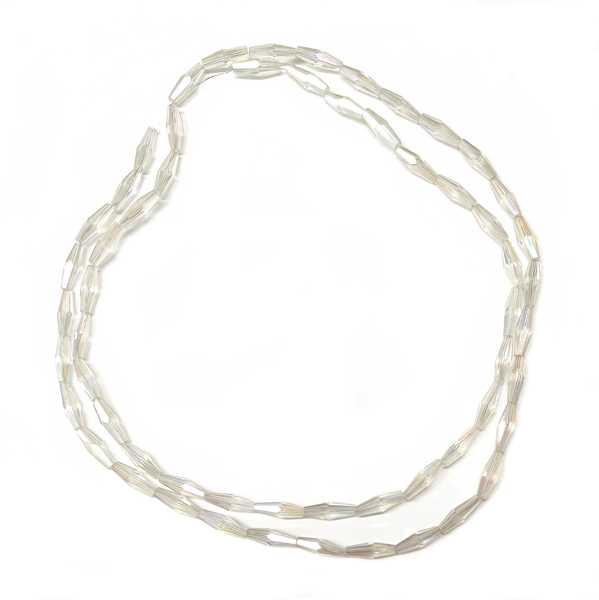 Electroplated Faceted Long Glass Beads 12.5x4mm White 180169