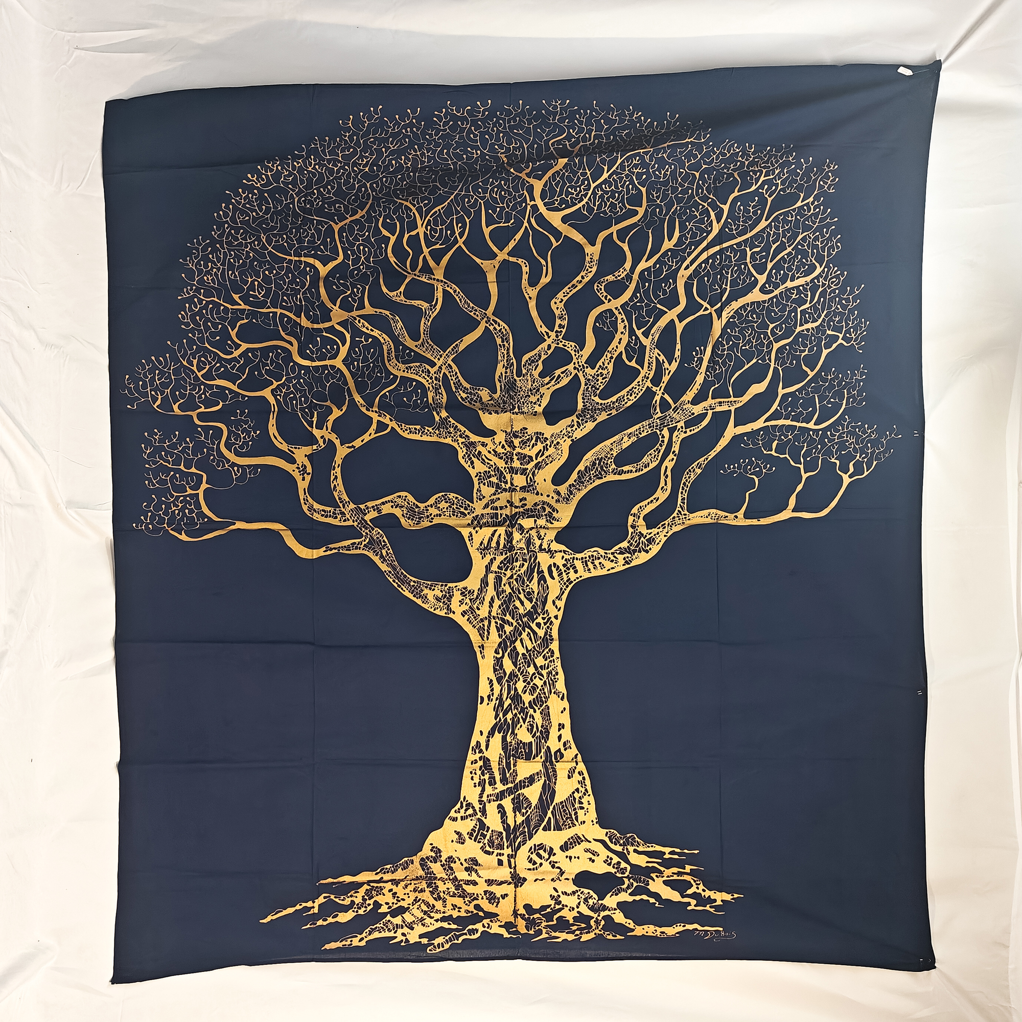 Gold Tree Of Life Double Tapestry Blue