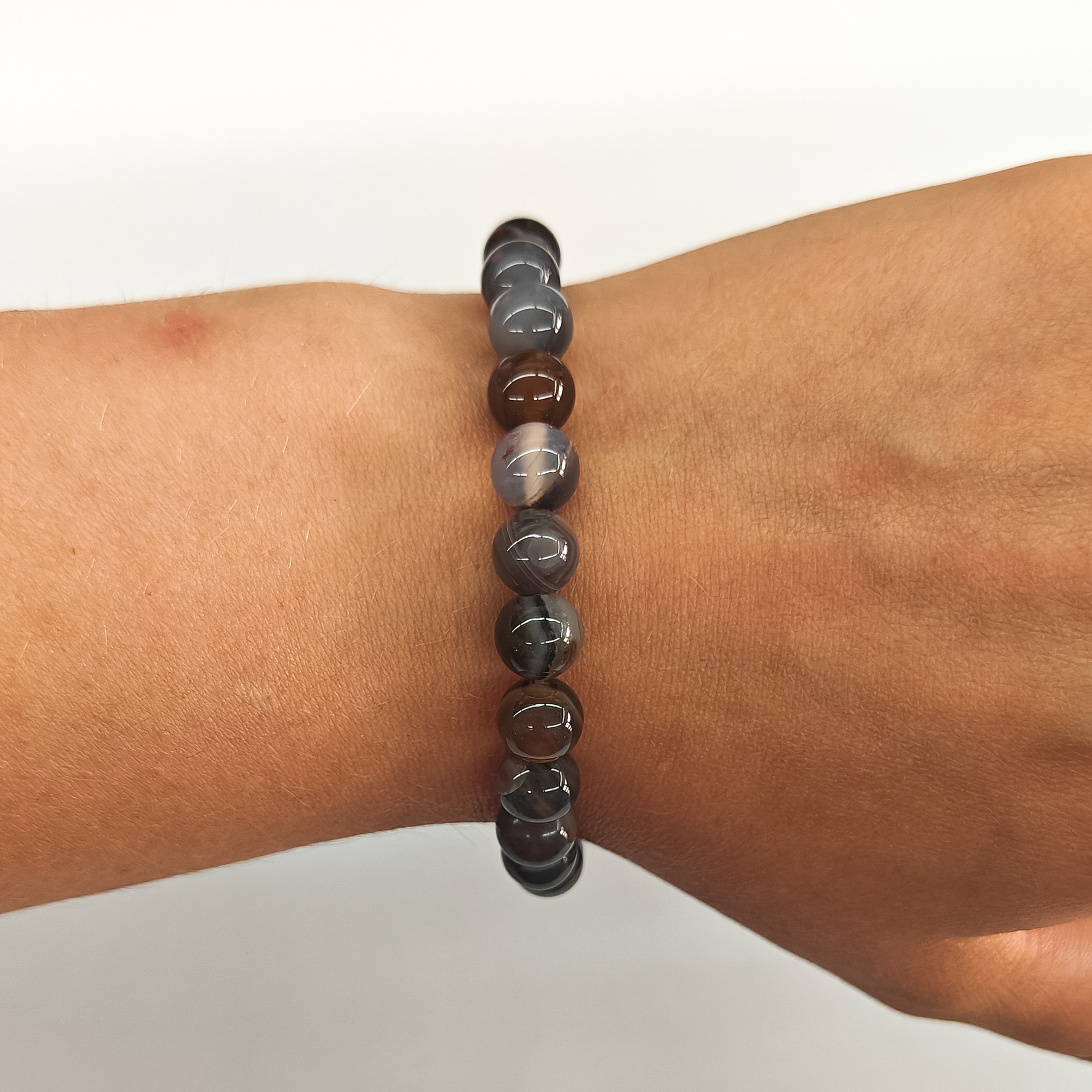 Grey Agate 8mm Bead Stretchy Bracelet