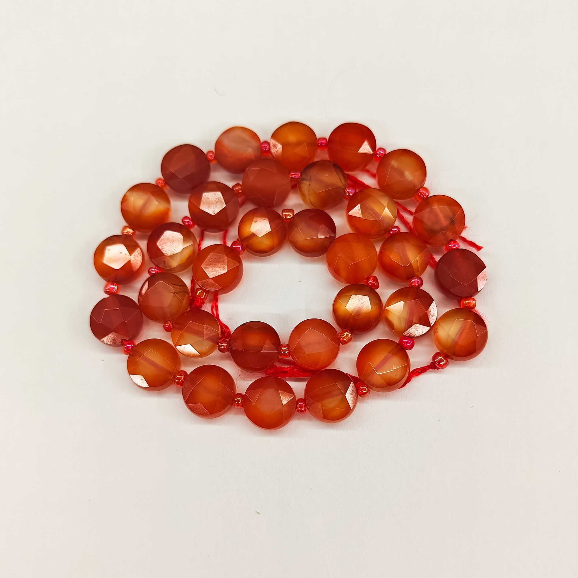 Red Agate Pentagonal Cut Flat Round 10mm Beads Orange