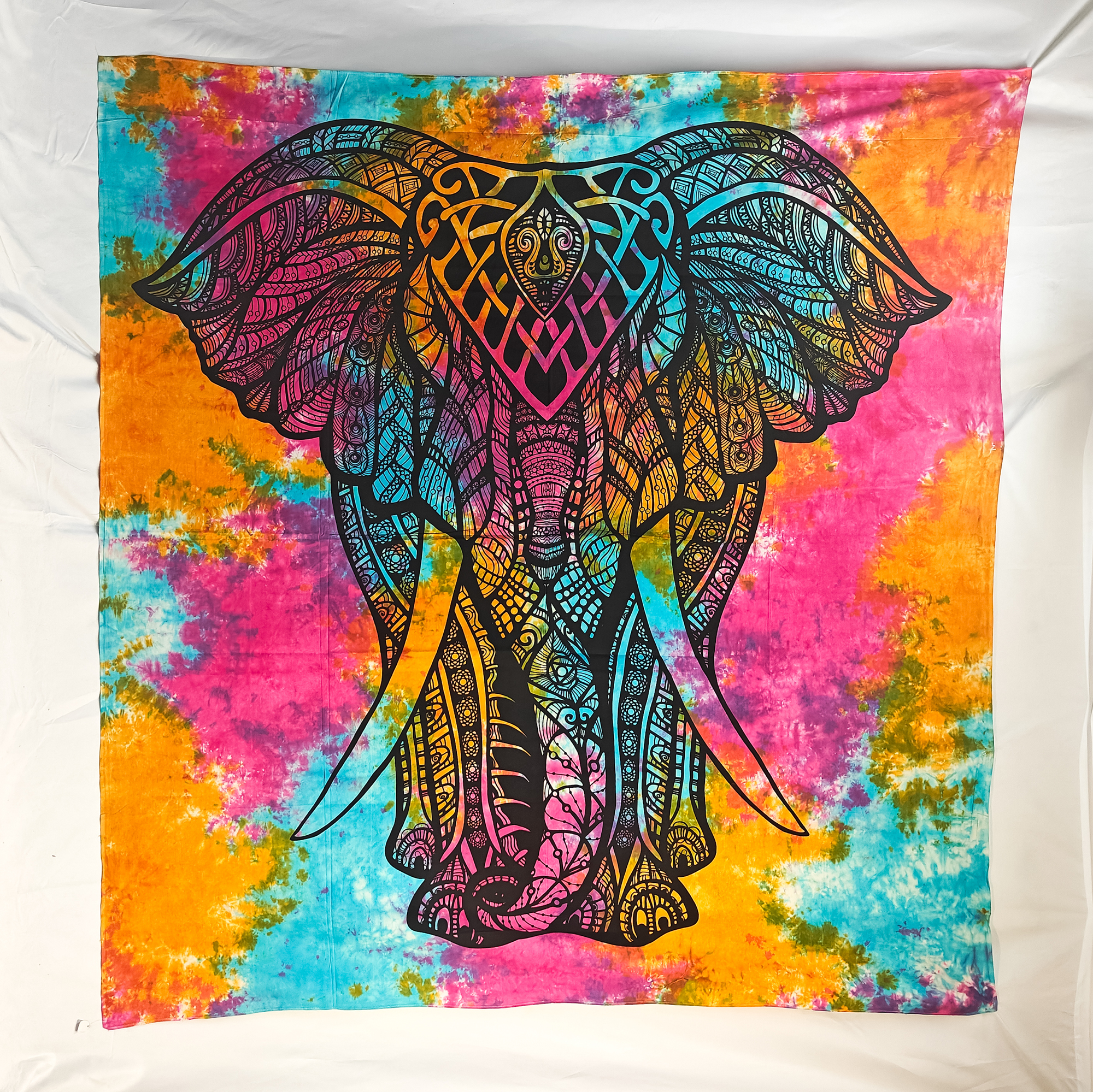 Stylized Elephant Double Tapestry Tie Dye