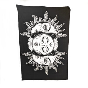 Moon Inside Broken Sun Tapestry Single Black & White