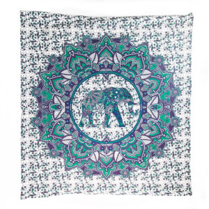 Teal Bold Elephant Deco Tapestry Wall Hanging Double