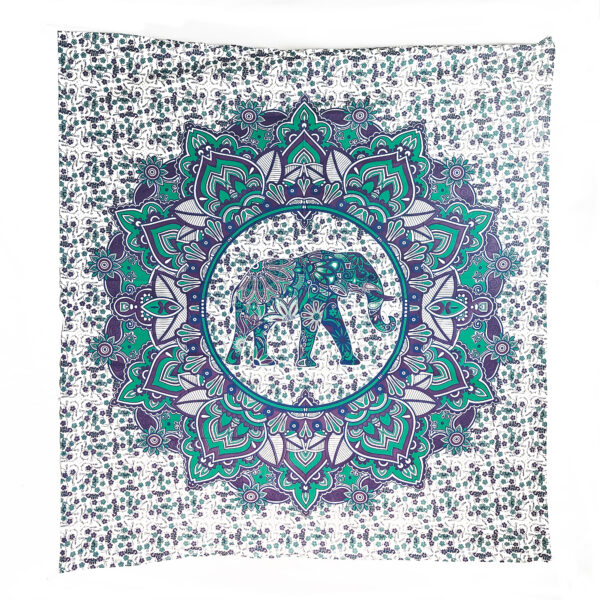 Bold Elephant Mandala Double Tapestry Teal