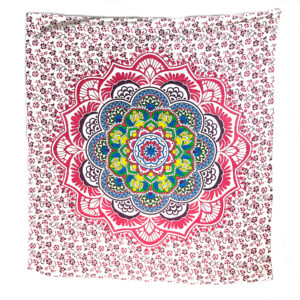 Pink Camellia Flower Mandala Tapestry Wall Hanging Double