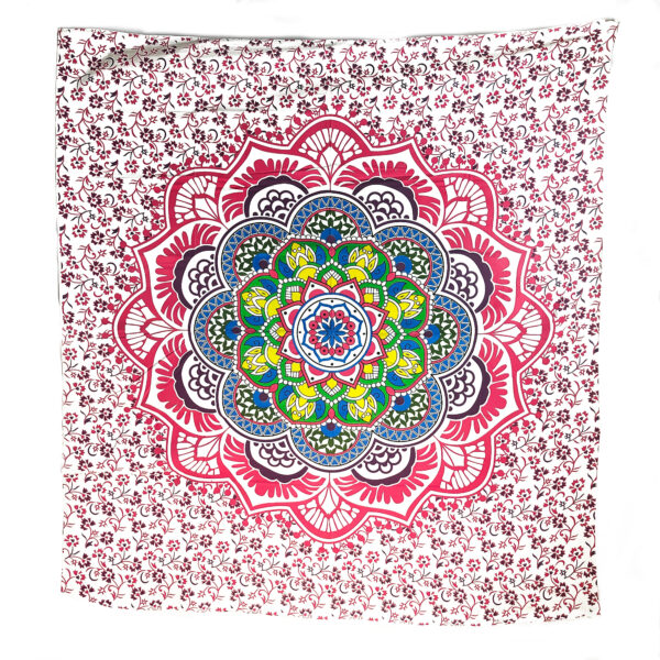 Colorful Camellia Flower Mandala Double Tapestry Pink Purple