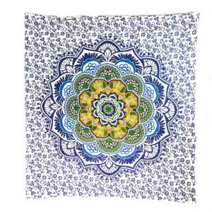 Blue Camellia Flower Mandala Tapestry Wall Hanging Double
