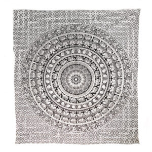 Elephant Parade Mandala Tapestry Wall Hanging Double Black & White