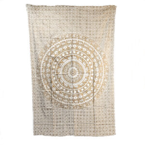 Gold Elephant Mandala Tapestry Single White