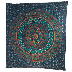 Encircled Elephant Mandala Tapestry Wall Hanging Double Teal